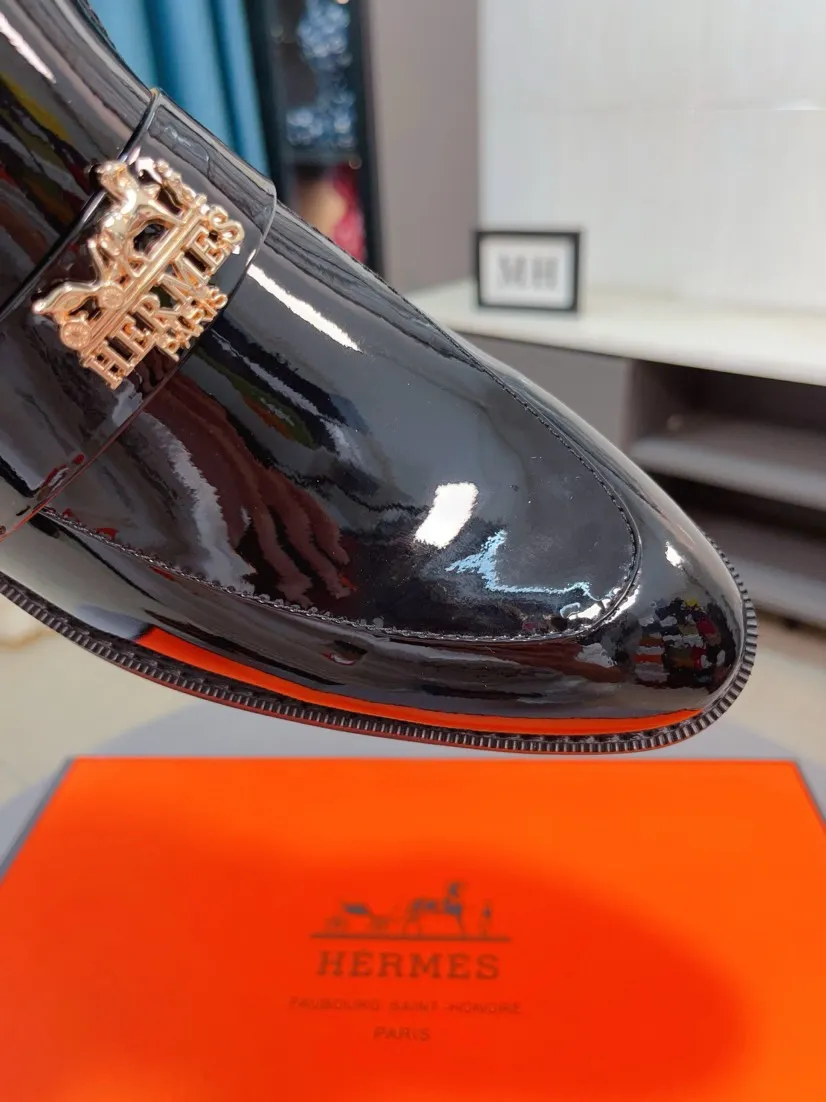 Men's shoes 💰500🌹🌹《HERMES》Hermès business leather shoes, original factory configuration, original imported open edge bead upper + luxury hardware logo + fully imported original customized sheepskin lining, sole: rubber wear-resistant outsole, difficult craftsmanship, original factory follow-up goods, 🔍🔍high quality code number: 38-44 45 can be customized